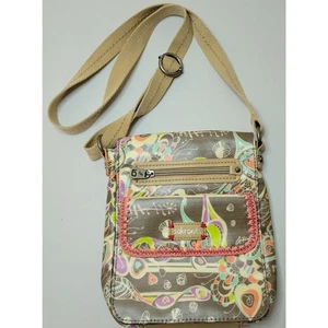 SakRoots Peace Crossbody Shoulder Bag Purse Brown Feathers Fold Over Satchel 9x8 - Picture 1 of 7