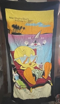 Warner Bro 1998 Looney Tunes Towel New Smyrna Beach Florida Tweety Sylvester - Image 1 of 4