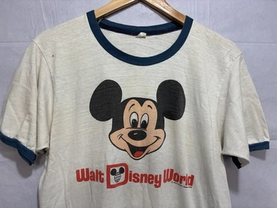 Camisa de Colección Mickey Mouse Walt Disney Blanca Envejecida Años 70 Delgada Puntada Única Foto 1 de 4