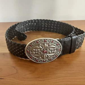 Women’s Banded Leather Woven Belt With Metal Buckle With Red Details Size Large - Picture 1 of 6