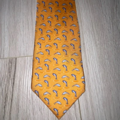 Tommy Hilfiger Men's Neck Tie Silk Dolphins Ocean Yelllow Fish - Image 1 of 4