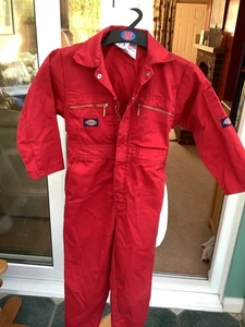 dickies red overalls coveralls boilersuit age 6/7 good cond 26" - Picture 1 of 6