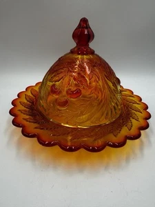 LG WRIGHT Three Cherry Amberina Covered Butter Dish 60er Jahre - Bild 1 von 7