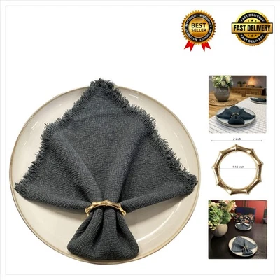 Набор из 12 позолоченных бамбуковых колец для салфеток на костяшки для стильного декора стола - Изображение 1 из 4