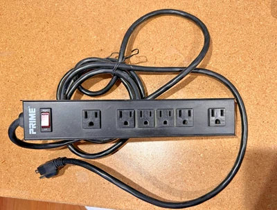Prime 6-Outlet Metal Power Strip PB801120 with 14-3 SJT 10-Feet Cord - Black - Image 1 of 3