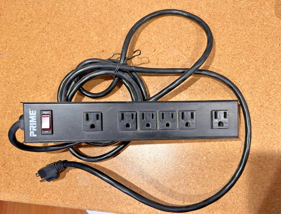 Prime 6-Outlet Metal Power Strip PB801120 with 14-3 SJT 10-Feet Cord - Black - Image 1 of 3
