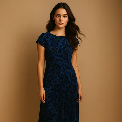 Vestido Midi Años 90 Azul Marino Negro Terciopelo Burnout M Floral Hada Grunge Capricho Foto 1 de 4