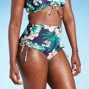 Kona Sol Shirred Side-Tie High Waist High Coverage Sea Bikini Bottom Small - Picture 1 of 13