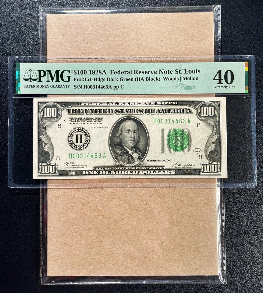 Fr. 2151-H 1928A $100 Federal Reserve Note ST. LOUIS PMG 40 - XF Comment - Image 1 of 2