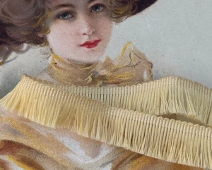 Faded Yellow Fringe Trim Vintage 3/8" 2 Yards Bisque Doll Trim Passementerie - Picture 1 of 4