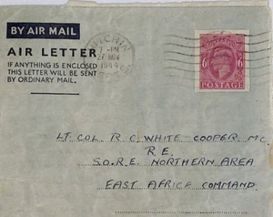 GB KGVI Stationery 6d WW2 *Hitchin* Herts AIR LETTER East Africa 1944 ZN322 - Picture 1 of 10