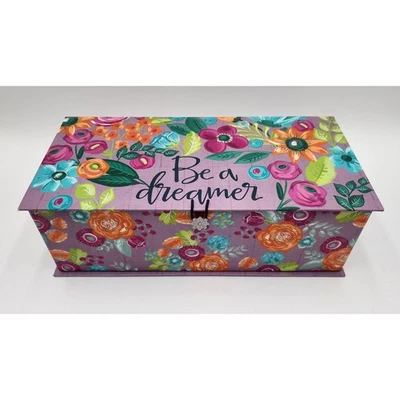 Be a Dreamer Floral Keepsake Box Purple Colorful Flowers Storage Loni Harris - Image 1 of 4