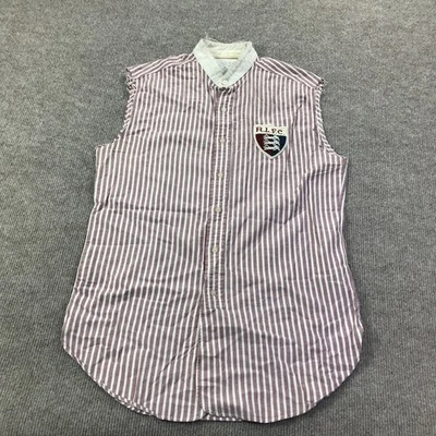 Camisa masculina de rugby Ralph Lauren pequena listrada branca vermelha sem mangas R.L.F.C. Crista - Imagem 1 de 4
