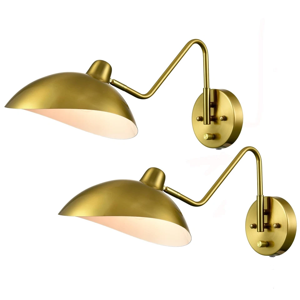 Aplique de pared enchufable dorado brazo oscilante aplique de pared lámpara de pared de latón con interruptor de encendido/apagado... Foto 1 de 4