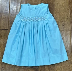 Three Sisters Girls Smocked Dress Teal White/Pink Flowers 3T - Picture 1 of 7