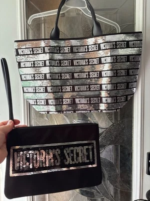 NEW Victoria’s Secret VS LIMITED Edition Bag Tote Set SEQUINS BLING  - Image 1 of 4
