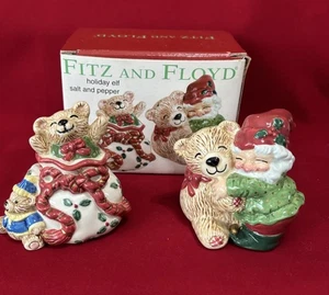 FITZ & FLOYD ESSENTIALS, Ceramic Elf & Bear Salt/Pepper Shakers, Handcrafted - Picture 1 of 13