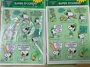 Super adesivi vintage Peanuts Snoopy giorno di San Patrizio nuovi con scatola 7 fogli segno distintivo - Foto 1 di 1