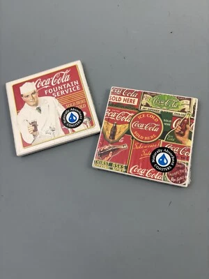 New Coca Cola COKE Tile Ceramic Cork Back Square Coaster Set Retro 2010 USA - Image 1 of 2
