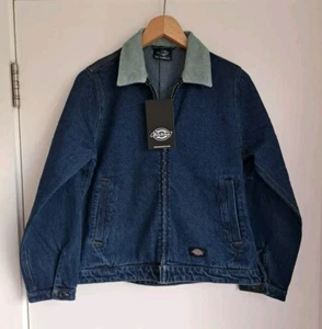 Dickies Denim Jacket XS Oversized Coat Blue Cord Collar Zip Up BNWT - Picture 1 of 23