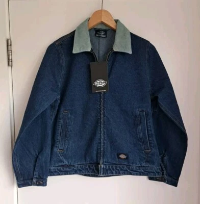 Dickies Denim Jacket XS Oversized Coat Blue Cord Collar Zip Up BNWT - Image 1 of 4
