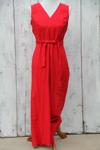 TAHARI Red Linen Size 6, 10 Sleeveless Jumpsuit Jumper Tie Waist MSRP $138 NEW - Picture 1 of 5