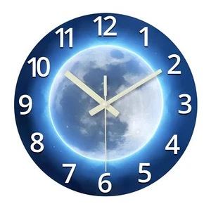Analog Glow in The Dark Wall Clock Battery Operated 12 Inch Blue Light Up Clo... - Picture 1 of 6
