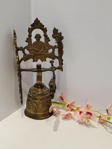 ANTIQUE ENGLISH Brass MONASTERY SHOP BELL GOTHIC GARGOYLE Salvage Decor Cover