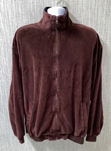 Vtg Velour Haband Comfort Club Mens Brown Full Zip Jacket Size XL - Picture 1 of 6