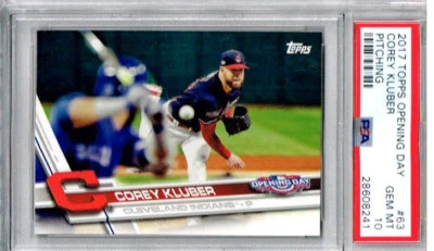 2017 Topps Opening Day Corey Kluber Pitching PSA 10 - Image 1 of 2