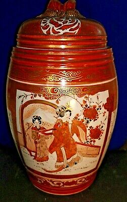 Antique Japanese Kutani Meiji Vase/jar And Cover Of Barrel Form Fruit Finial • 72.71£
