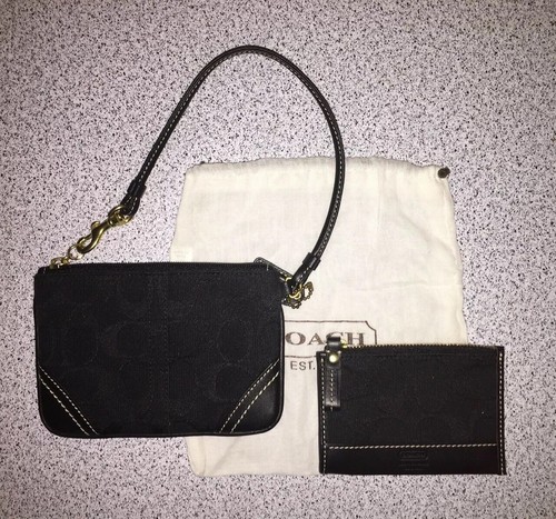 Set 2+ portafoglio carte da polso Pristine Estate vintage Coach nero us intime ottimeioni