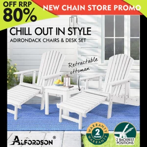 ALFORDSON Adirondack Chairs Table 3PCS Set Outdoor Furniture w/ Ottoman White - Picture 1 of 12