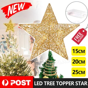 LED Tree Topper Star Christmas Decorations Top Xmas Star Light Up Glitter Gifts - Picture 1 of 12