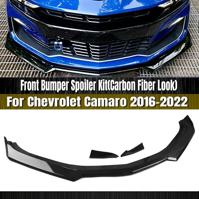 Carbon Fiber Look Front Bumper Spoiler Lip Kit For Chevrolet Camaro 2016-22 5PCS - Image 1 of 4