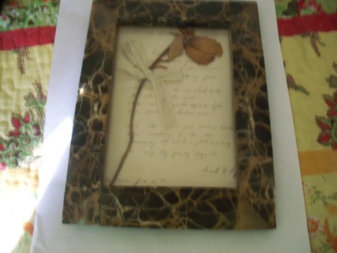COLLECTIBLE AUTOGRAPH FRAMED IN A STONE FRAME, DRIED ROSE, NOSTALGIA CHARM 1884? Cover
