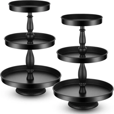 2Pcs 3-Tier Black Cupcake Stand, Metal Dessert Tray for Party & Wedding Display - Image 1 of 4