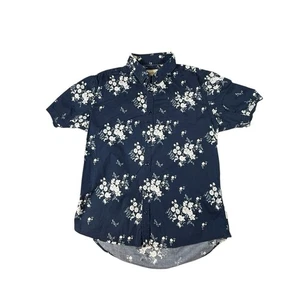 7 Diamonds Shirt Mens Medium Stretch Casual Button Down Blue Floral Short Sleeve - Picture 1 of 5