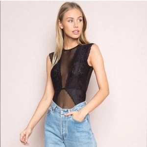 NWOT Brandy Melville Cynthia Bodysuit Black One Size Coquette Lace Y2K 90s Boho - Picture 1 of 16