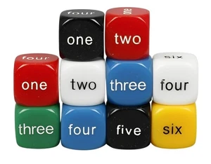 Juego de 6 dados de palabras de uno a seis actividades matemáticas enseñanza número o juegos de mesa - Imagen 1 de 1