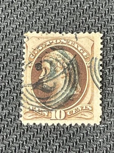 Antike US Briefmarke Scott #188 gebraucht mit ausgefallenem Ziffernstempel - Bild 1 von 2