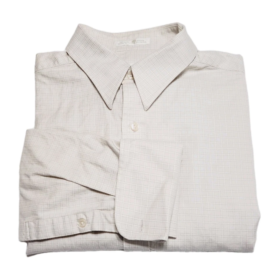 Perry Ellis Ivory Check Button Up Men's French Cuff Dress Shirt Large - Image 1 of 4