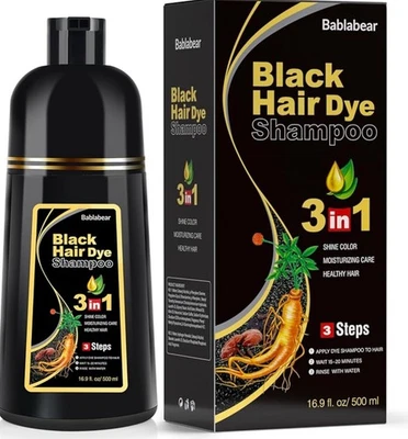 Black Hair Dye Shampoo 3-in-1 for Gray Hair, Semi-Permanent Herbal Formula 500ml - Image 1 of 4