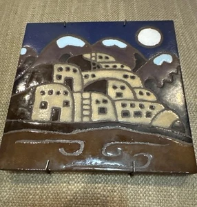 Framed Territorial Tile Wall Plaque~ Santa Fe NM ~Southwestern Adobe Pueblo - Picture 1 of 4