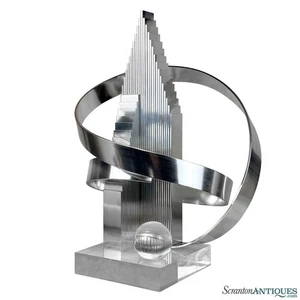 Vintage postmoderne abstrakte Wolkenkratzer Metall & Plexiglas Skulptur von Dan Murphy - Bild 1 von 12