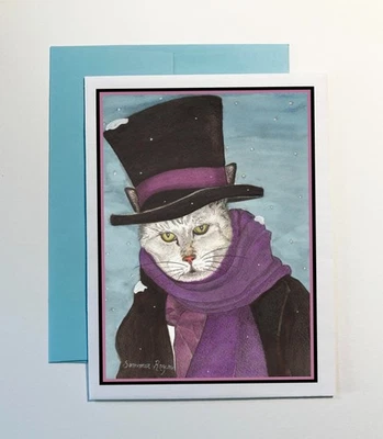 SOMMER RAYN Ebenezer Scrooge as a cat, bah humbug, Christmas card, notecard #428