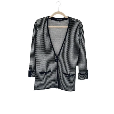 Jones New York 签名蓝色白色条纹开衫毛衣航海尺寸 M 全新带标签 — 第 1/4 张图片