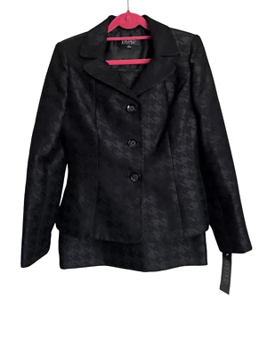 Kasper Jacket Women Size 4 Black Long Sleeve Houndstooth Three Button Blazer NWT - Image 1 of 4