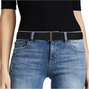 Women No Show Stretch Belt Elastic Web Strap Belt with Flat Buckle for Jeans Pan - Picture 1 of 12