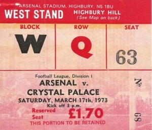 ARSENAL v CRYSTAL PALACE ~ 17. MÄRZ 1973 ~ MATCH TICKET - Bild 1 von 2